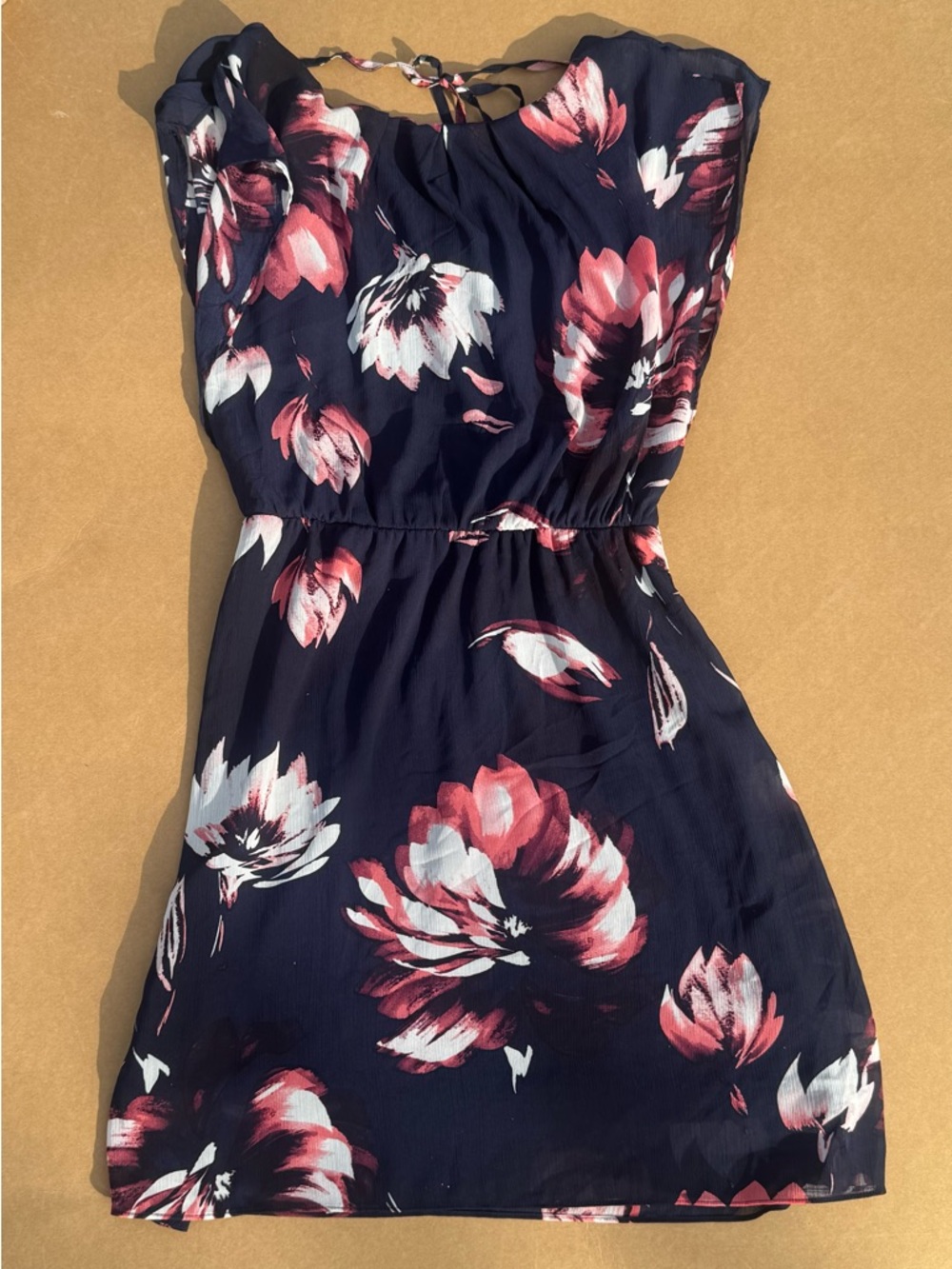 The Limited Navy Floral Sleeveless Summer Dress with Pink & White Blooms